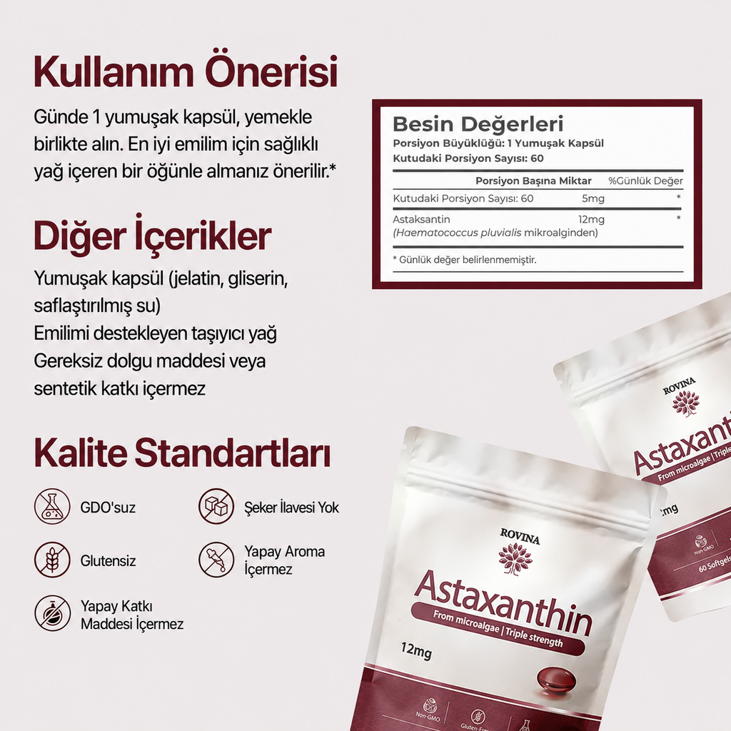 Rovina Astaksantin - Güçlü Antioksidan ile Vücut Desteği ve Hücresel Koruma